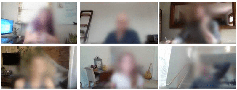 Several images of interview participants, intentionally blurred.