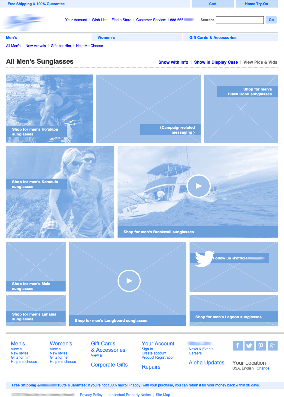 Screen of the All Men's Sunglasses, emphasizing brand
