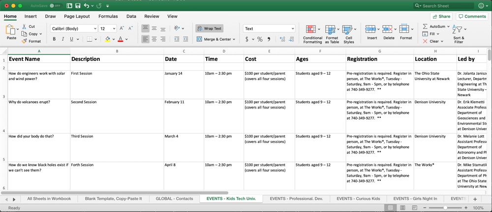Screenshot of the content audit spreadsheets.